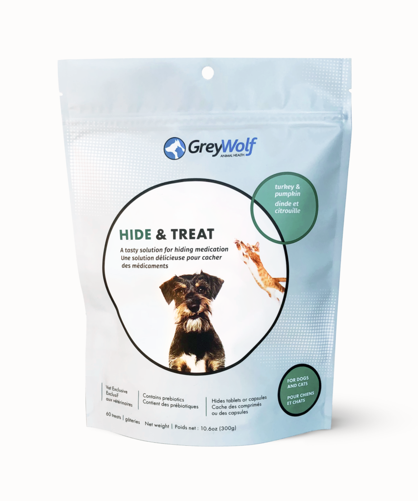 greyWolf Hide n Treat packaging Mackie Biernacki